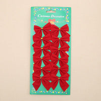 Red bow Christmas Tree Ornaments decoration pack on green card