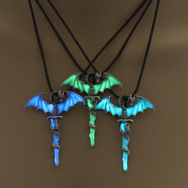 Fashion Trendy Men's Luminous Flame Dragon Necklace jewelry