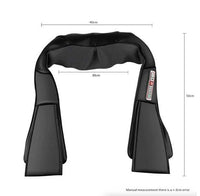 Shiatsu back neck and shoulder massager with heat, 3D kneading pillow in black PU leather with ergonomic design and car adapter.