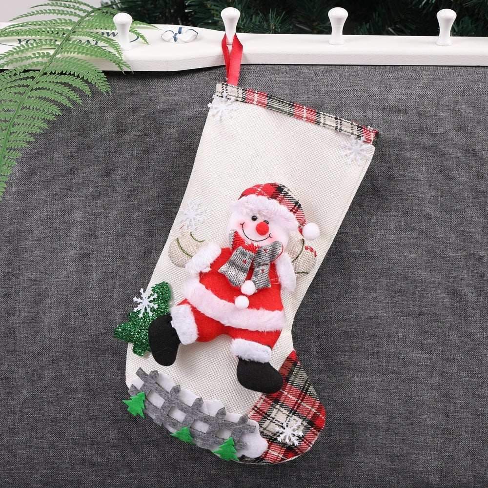 Christmas decoration Santa Claus cloth sock Christmas stocking hanging on white hooks